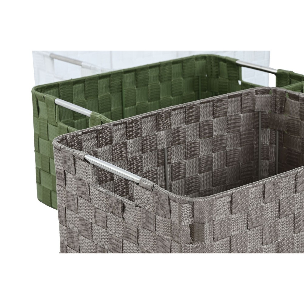 Korb-Set Home ESPRIT grün Grau Creme Metall Polypropylen 44 x 32 x 20 cm (3 Stück)