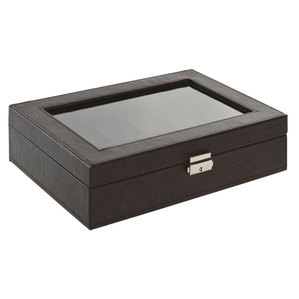 Boîte à bijoux Home ESPRIT Brun foncé Polyuréthane Verre Acier Bois MDF 30 x 20 x 8 cm