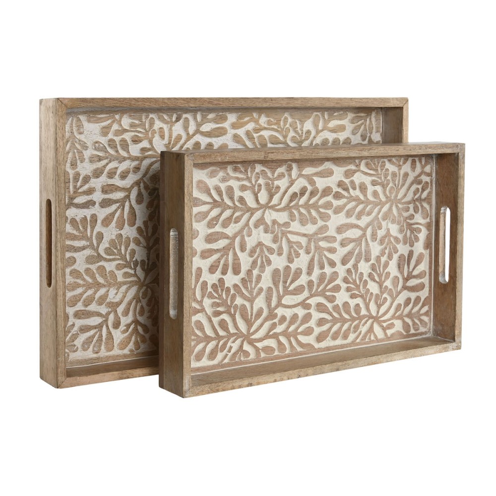 Tablettset Home ESPRIT Weiß natürlich Mango-Holz Holz MDF 44 x 29 x 5 cm (2 Stück)