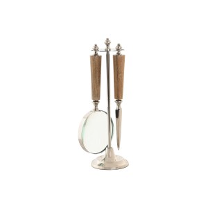 Magnifying glass Home ESPRIT Crystal Steel Acacia 8 x 8 x 30 cm