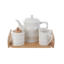Teekanne Home ESPRIT Weiß Bambus Porzellan