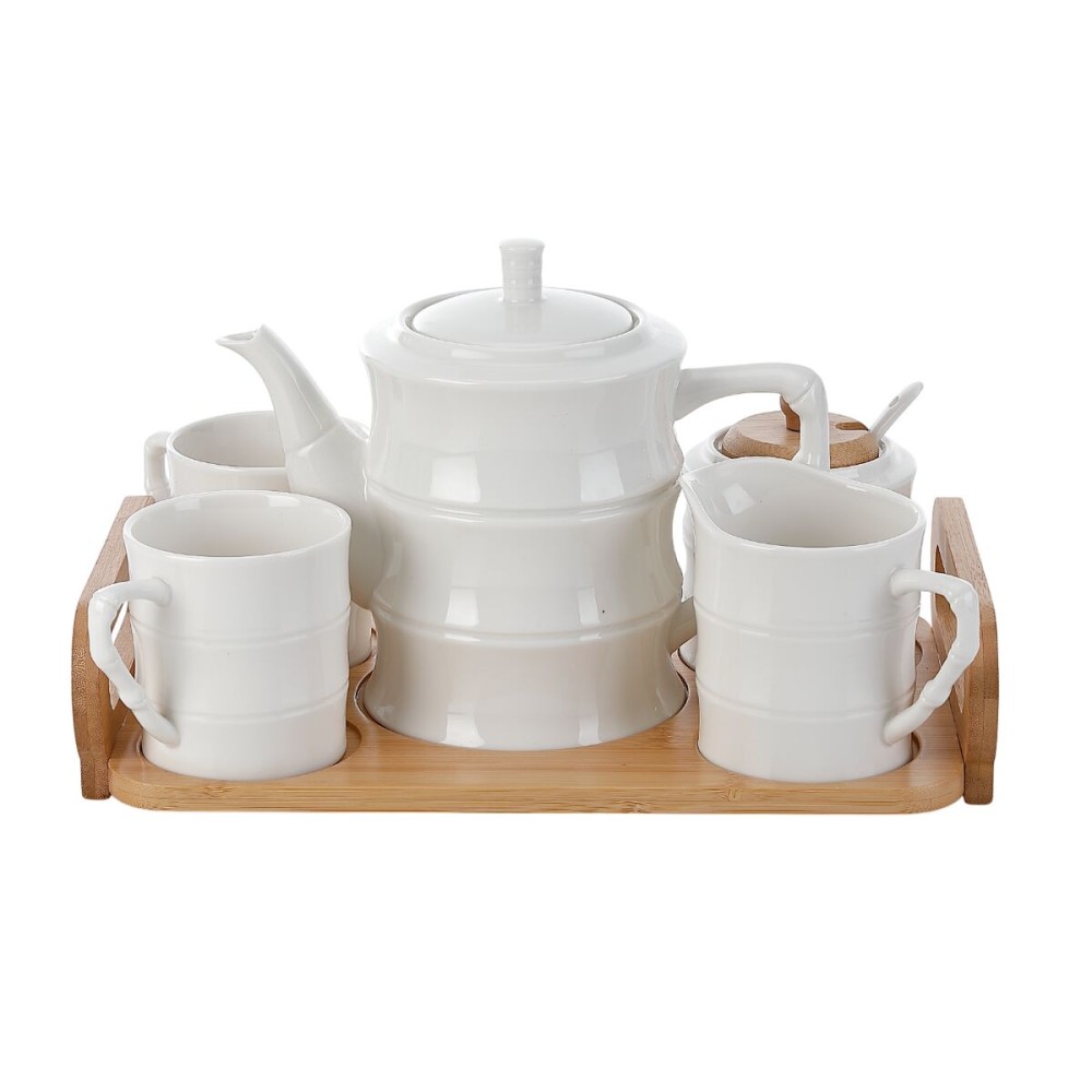 Satz von Kaffeetassen Home ESPRIT Weiß Bambus Porzellan 240 ml