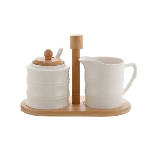 Zuckerdose Home ESPRIT Weiß Bambus Porzellan 19,5 x 9 x 17 cm 2 Stücke