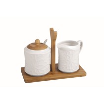Sugar Bowl Home ESPRIT White Bamboo Porcelain 19,5 x 9 x 17 cm 2 Pieces