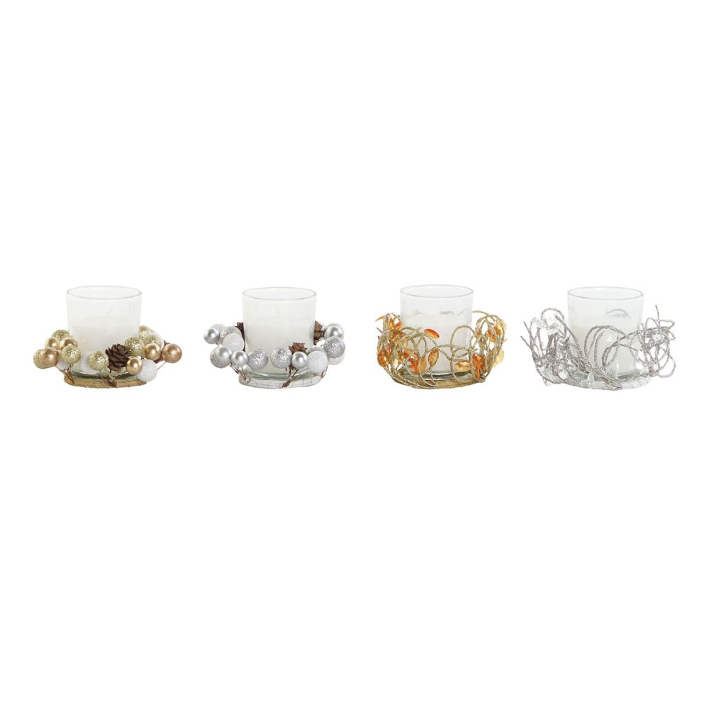 Bougie DKD Home Decor Doré Argenté Noël 10.5 x 10.5 x 7 cm 10,5 x 10,5 x 7 cm (4 Unités)