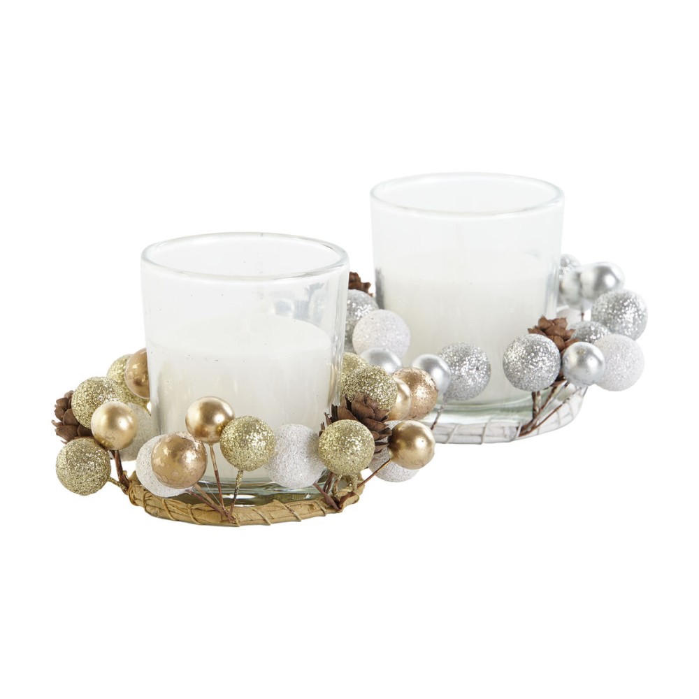 Kerze DKD Home Decor Gold Silberfarben Weihnachten 10.5 x 10.5 x 7 cm 10,5 x 10,5 x 7 cm (4 Stück)