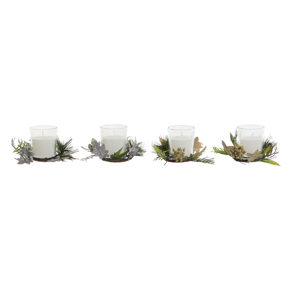 Ensemble de Bougies DKD Home Decor Doré Argenté Noël 10 x 10 x 7 cm (2 Unités)