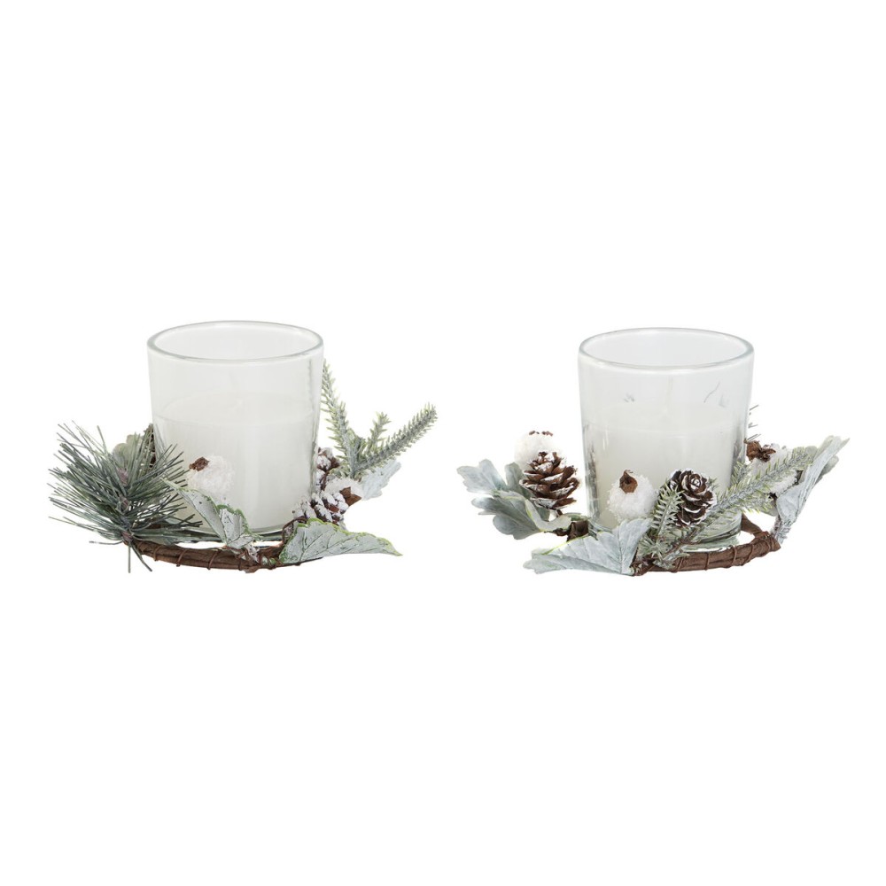 Ensemble de Bougies DKD Home Decor Blanc Noël 10 x 10 x 7 cm 19 x 10.5 x 7 cm (2 Unités)