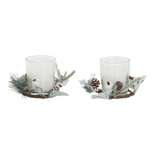 Ensemble de Bougies DKD Home Decor Blanc Noël 10 x 10 x 7 cm 19 x 10.5 x 7 cm (2 Unités)