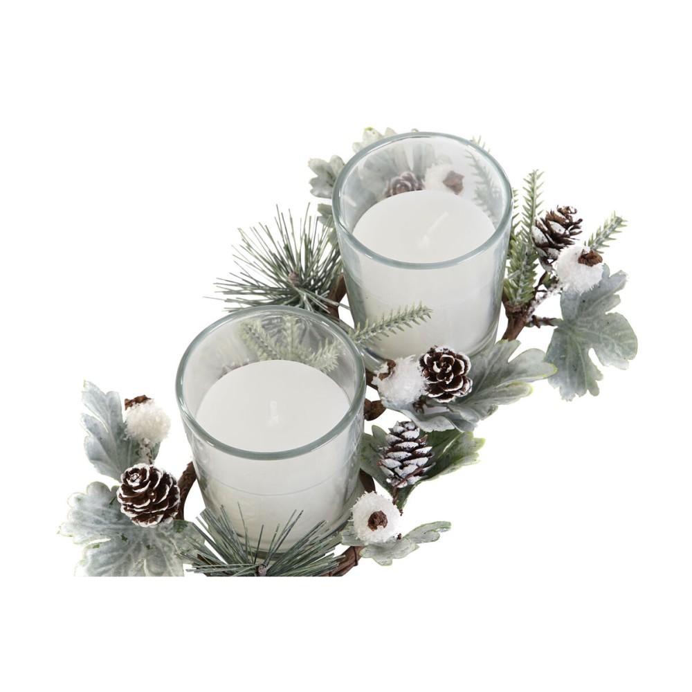 Ensemble de Bougies DKD Home Decor Blanc Noël 10 x 10 x 7 cm 19 x 10.5 x 7 cm (2 Unités)