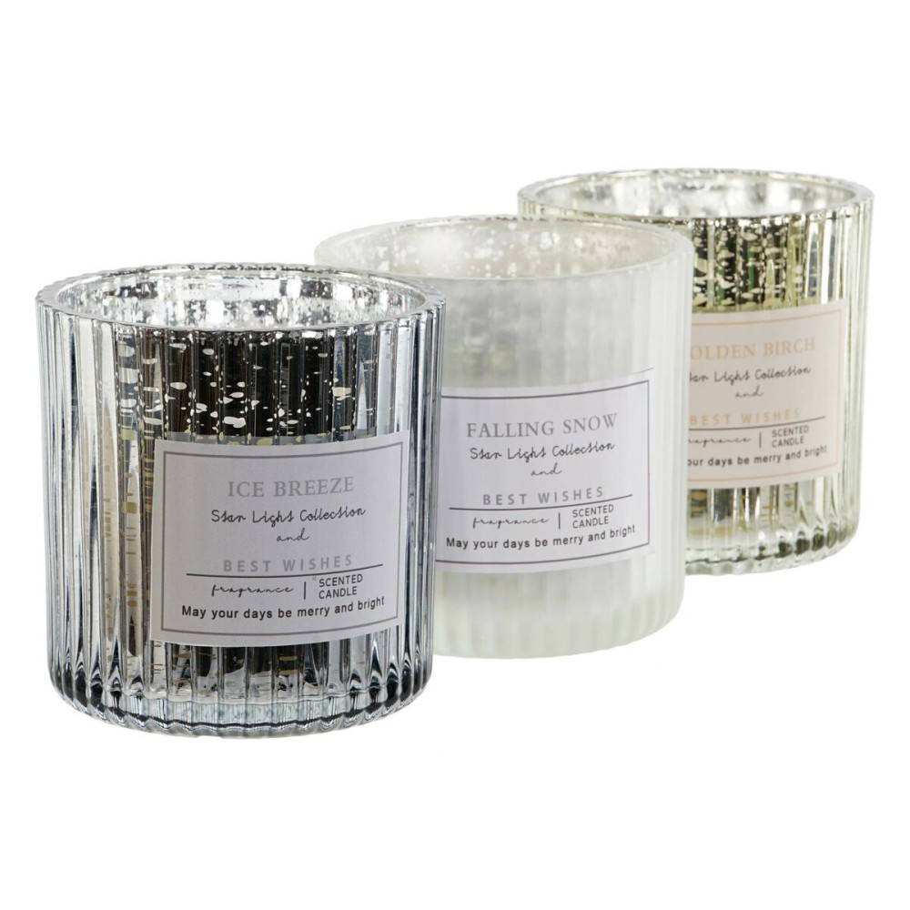 Bougie DKD Home Decor Blanc Doré Argenté 8,8 x 8,8 x 9 cm (3 Unités)