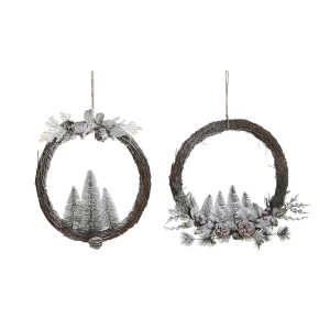 Couronne de Noël DKD Home Decor Naturel osier Ananas Enneigé 46 x 7 x 46 cm (2 Unités)