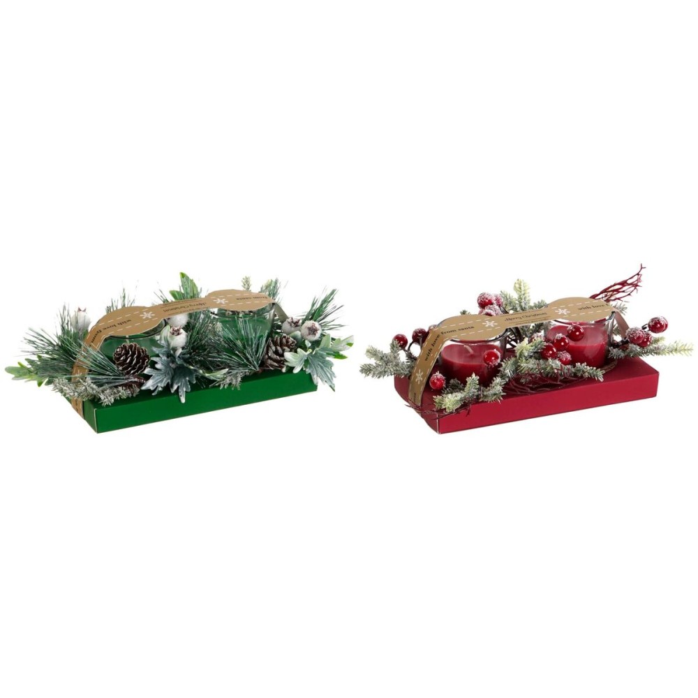 Bougie DKD Home Decor Rouge Vert 5,5 x 5,5 x 6,5 cm (2 Unités)