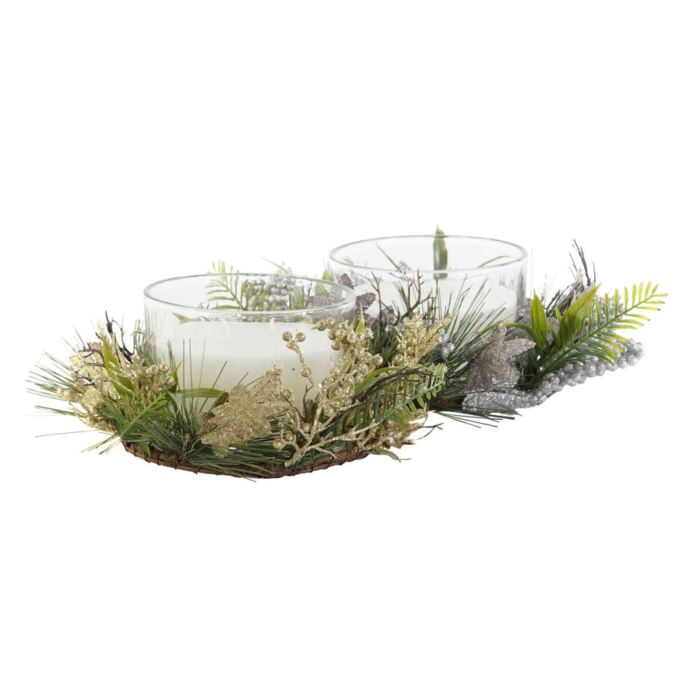 Kerze DKD Home Decor Gold Silberfarben Weihnachten 21,5 x 21,5 x 8,5 cm (2 Stück)