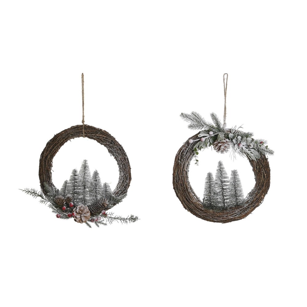 Weihnachtskranz DKD Home Decor natürlich korb Ananas Verschneit 32 x 7 x 32 cm (2 Stück)