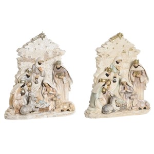 Weihnachtskrippe DKD Home Decor Blau Weiß Rosa Harz 24 x 8 x 27,5 cm (2 Stück)