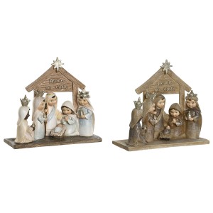 Weihnachtskrippe DKD Home Decor Blau Braun Gold Harz 7 x 7 x 15,5 cm (2 Stück)