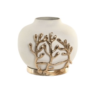 Vase Home ESPRIT Weiß Gold Aluminium Moderne 19 x 19 x 18 cm