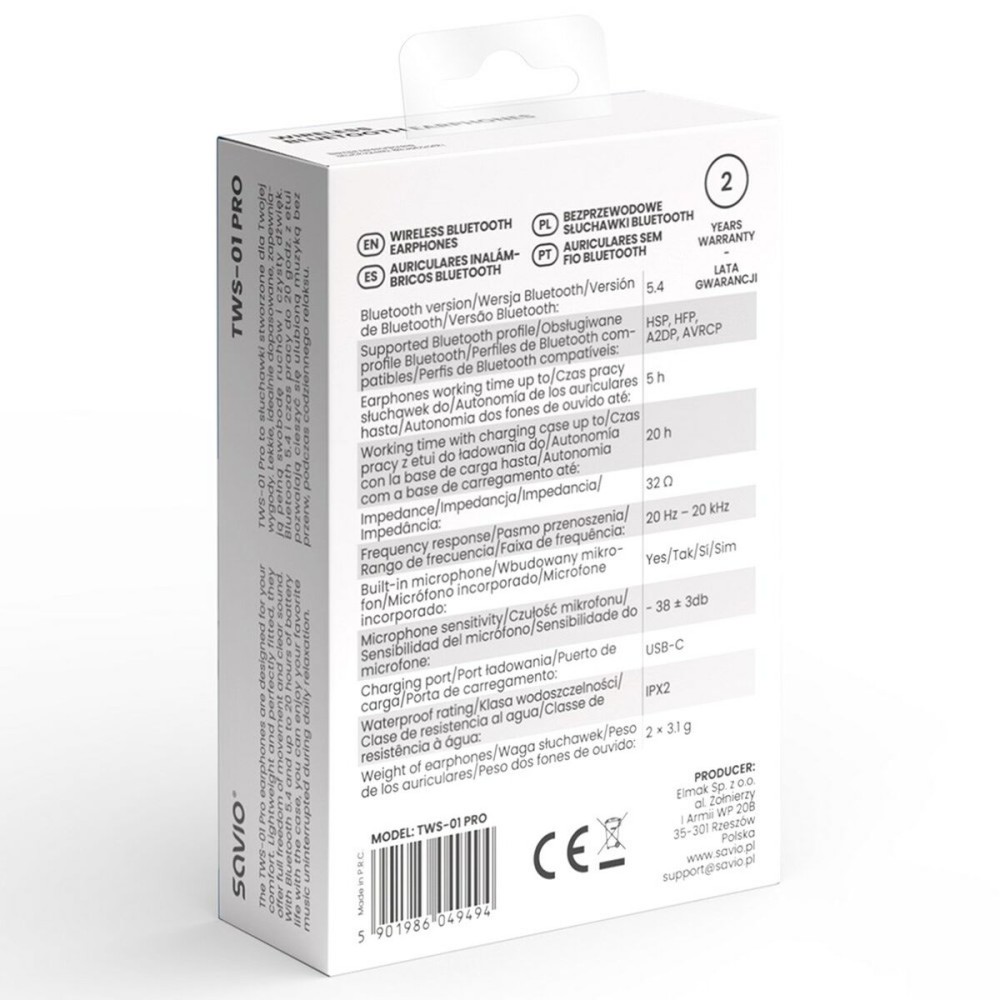 Wireless Headphones Savio TWS-01PRO White