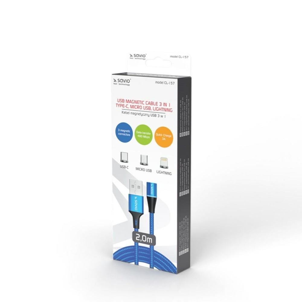 Câble USB Savio CL-157 Bleu 2 m