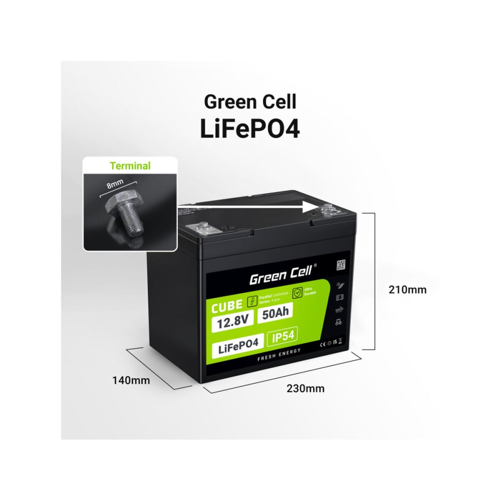 Batterie pour Système d'Alimentation Sans Interruption Green Cell LFPGC12V50AH 12 V