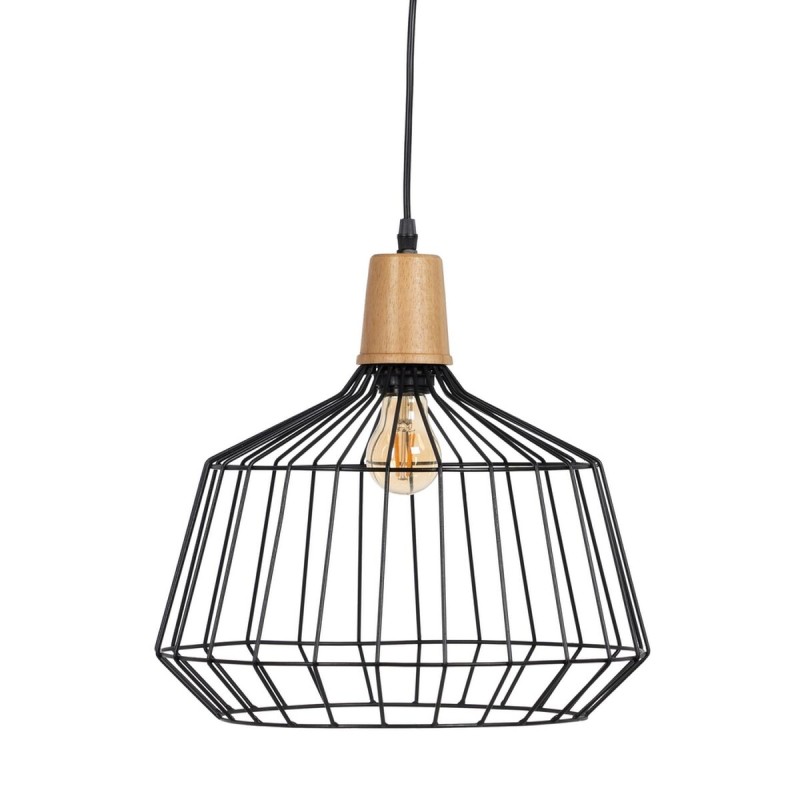 Suspension Noir Naturel Bois Fer 220-240 V 36 x 36 cm