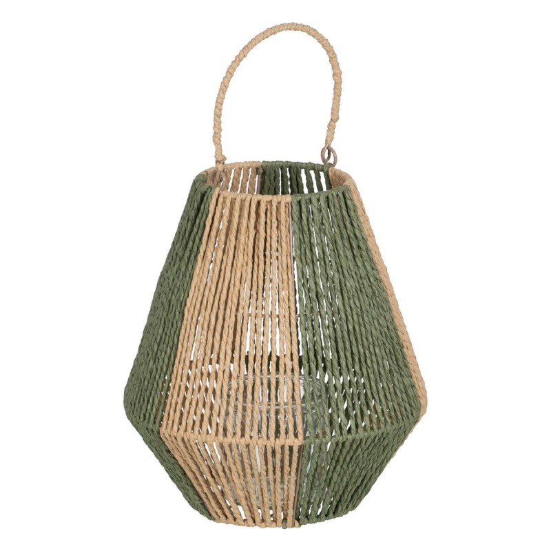 Lantern Candleholder Lantern Green Beige Metal Paper Crystal 27 x 27 x 30 cm