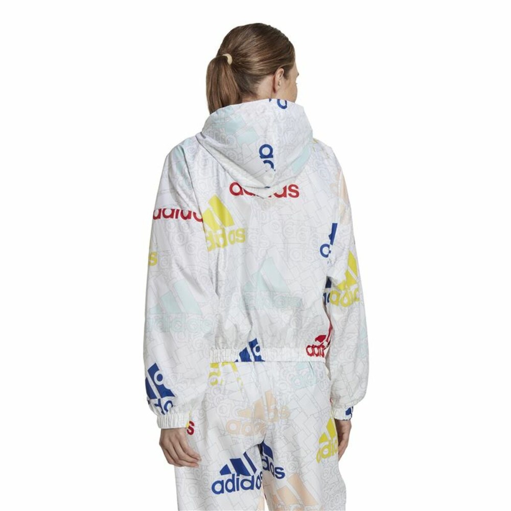 Women's Sports Jacket Adidas Essentials Multi-Colored Logo White