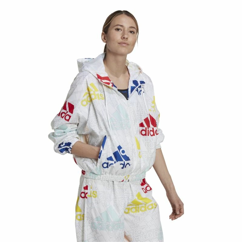 Women's Sports Jacket Adidas Essentials Multi-Colored Logo White