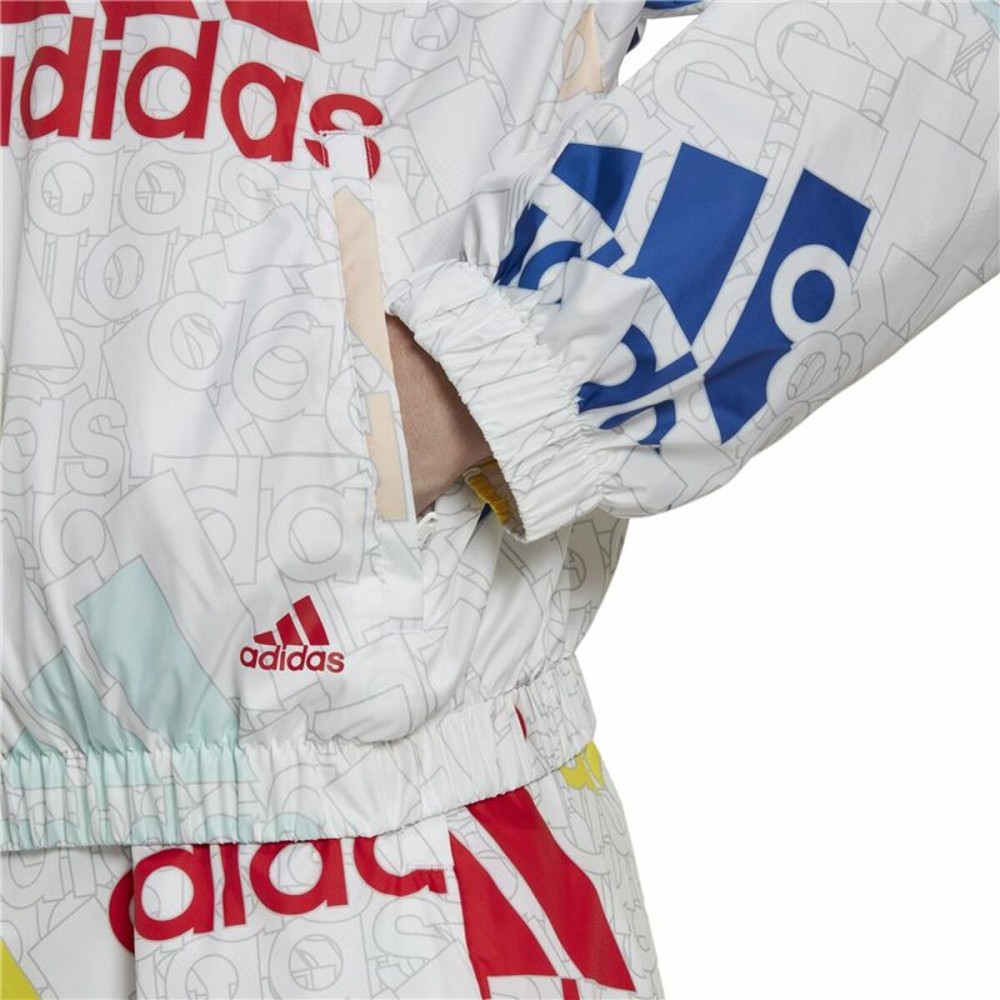 Women's Sports Jacket Adidas Essentials Multi-Colored Logo White