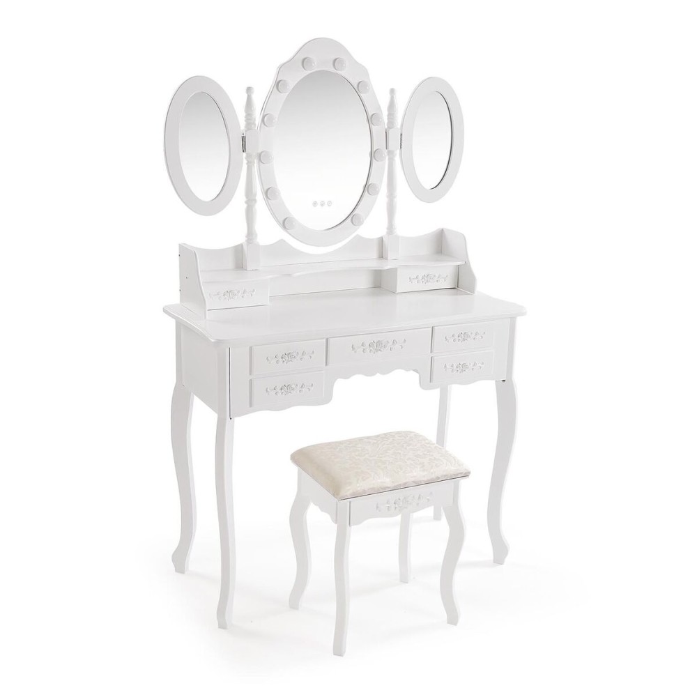 Coiffeuse Versa Blanc Bois Verre Bois MDF 40 X 144 X 90 CM