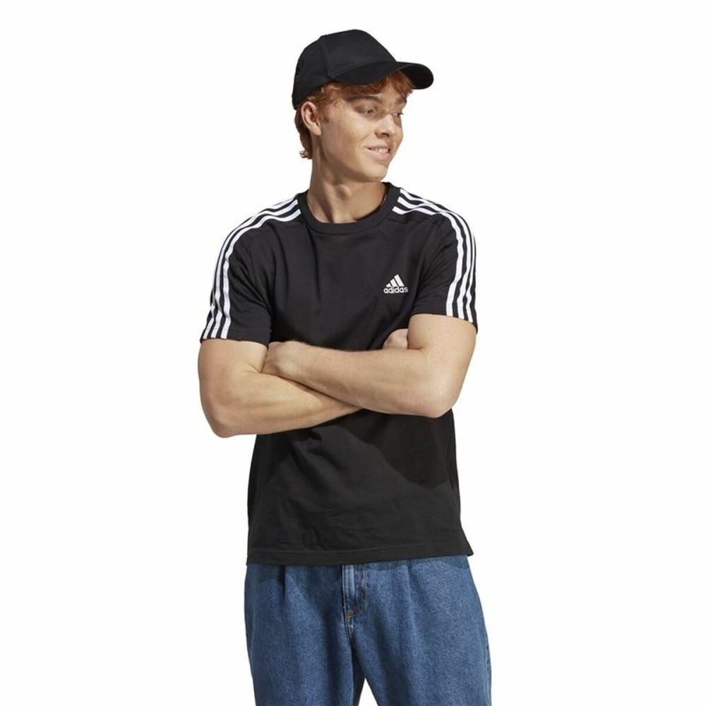 Men’s Short Sleeve T-Shirt Adidas Essentials Single 3 Bandas Black