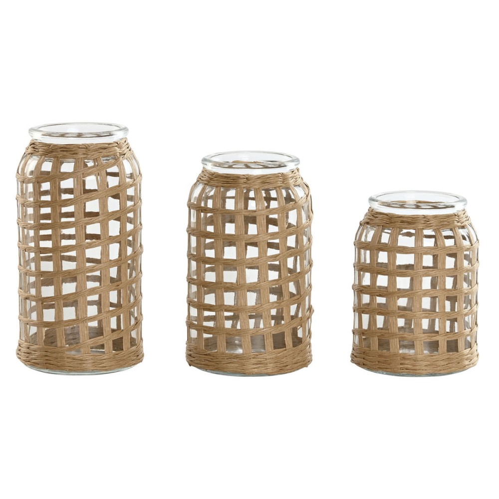 Set von 3 Vasen Home ESPRIT natürlich Kristall 11 x 11 x 21 cm (3 Stücke)