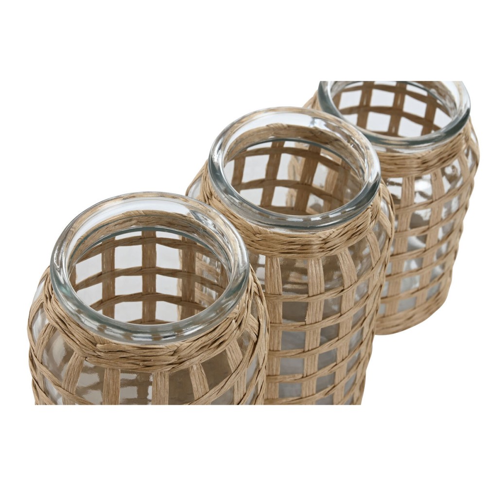 Ensemble de 3 Vases Home ESPRIT Naturel Verre 11 x 11 x 21 cm (3 Pièces)