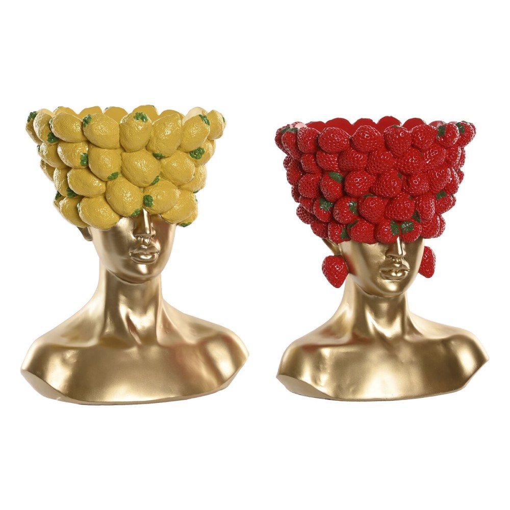 Vase Home ESPRIT Gelb Rot Harz Gold Moderne Obst 28 x 17 x 35 cm (2 Stück)