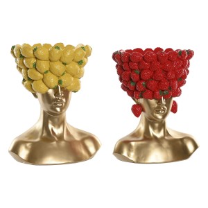 Vase Home ESPRIT Gelb Rot Harz Gold Moderne Obst 28 x 17 x 35 cm (2 Stück)