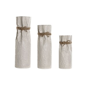 Set of 3 Vases Home ESPRIT Beige Metal Rope 17 x 17 x 54 cm (3 Pieces)