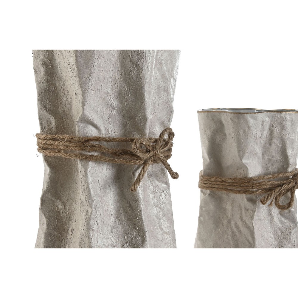 Set von 3 Vasen Home ESPRIT Beige Metall Schnur 17 x 17 x 54 cm (3 Stücke)