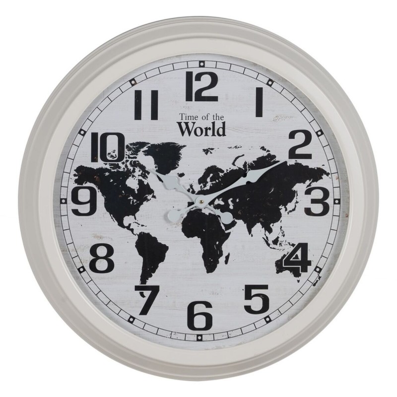 Wall Clock World Map White Black Iron 70 x 70 x 6,5 cm