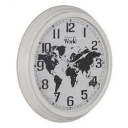 Wanduhr Weltkarte Weiß Schwarz Eisen 70 x 70 x 6,5 cm