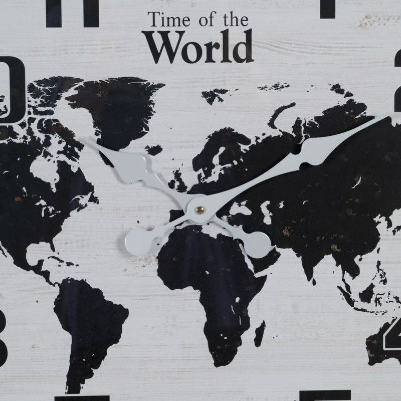 Wall Clock World Map White Black Iron 70 x 70 x 6,5 cm