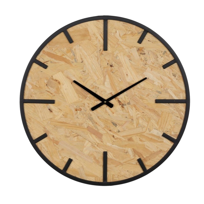 Horloge Murale Noir Naturel PVC Fer Bois MDF 60 x 4,5 x 60 cm