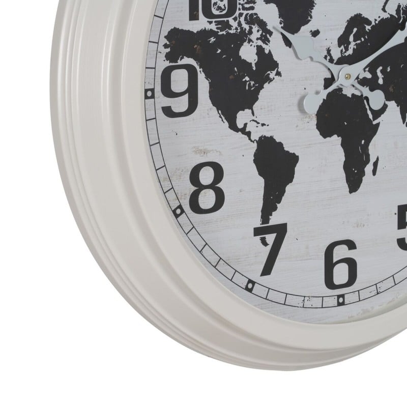 Horloge Murale Mappemonde Blanc Noir Fer 70 x 70 x 6,5 cm