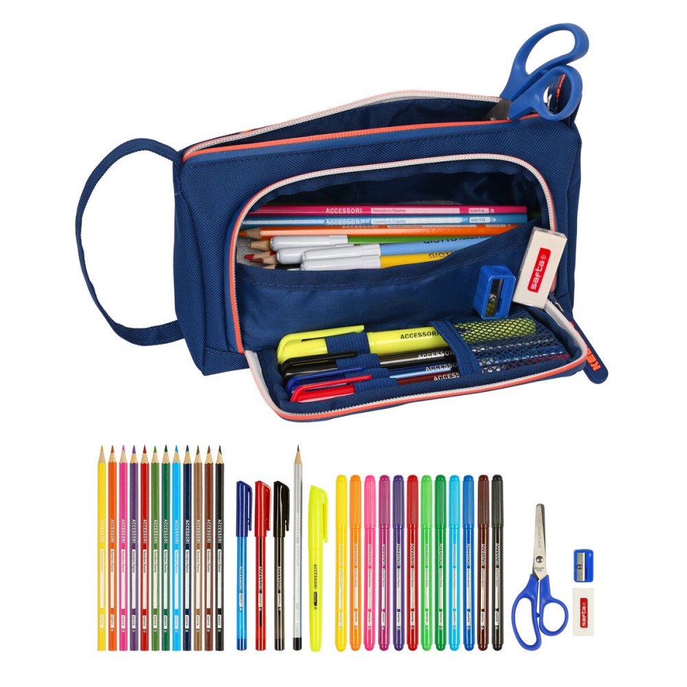 Trousse Scolaire avec Accessoires Kelme Navy blue Orange Blue marine 20 x 11 x 8.5 cm (32 Pièces)