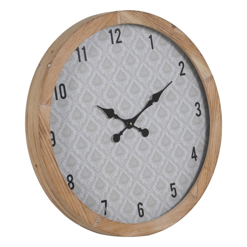 Horloge Murale Blanc Naturel Bois Verre 60 x 60 x 6,5 cm