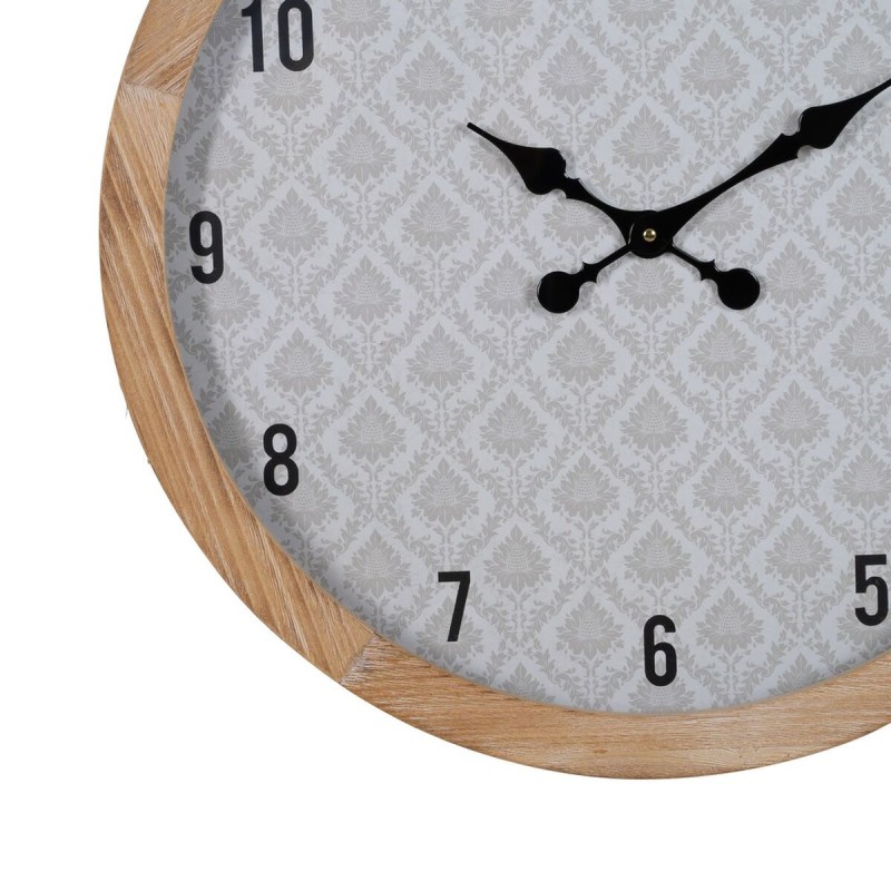 Horloge Murale Blanc Naturel Bois Verre 60 x 60 x 6,5 cm