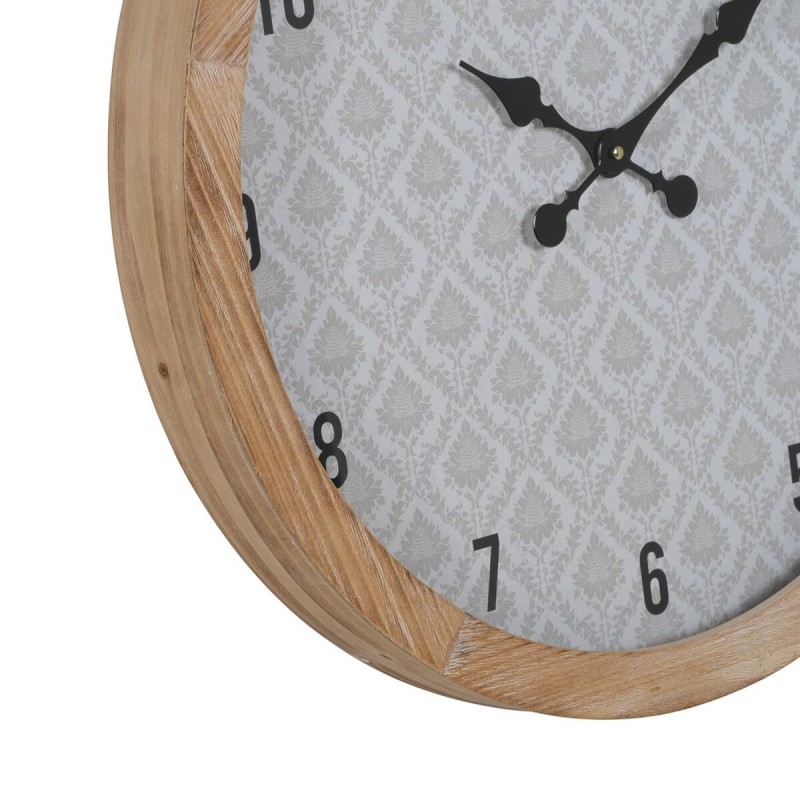 Wall Clock White Natural Wood Crystal 60 x 60 x 6,5 cm