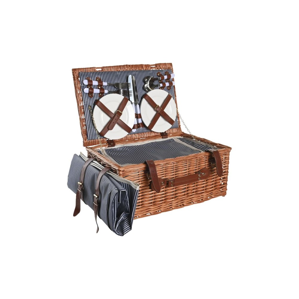 Basket DKD Home Decor Picnic Brown Navy Blue wicker (46 x 30 x 20 cm)