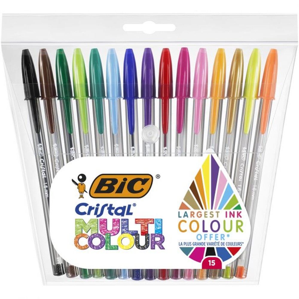 Ensemble de Stylos Bic Cristal Multicolor 15 Pièces Multicouleur 0,42 mm (15 Pièces)