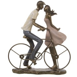 Figurine Décorative Alexandra House Living Plastique Doré Bicyclette Couple 14 x 27 x 31 cm